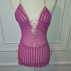 Pink Sheer Striped Lingerie Dress